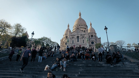 Paris, Sacre-coeur basilic in Montmartre on a sunny afternoon. Steadicam cinematic shotのeditorial素材