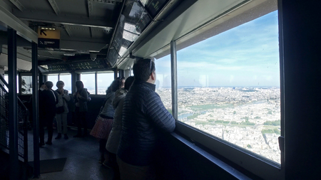 Tourist POV to visitors and indoor enterior at top unit of Eiffel towerのeditorial素材