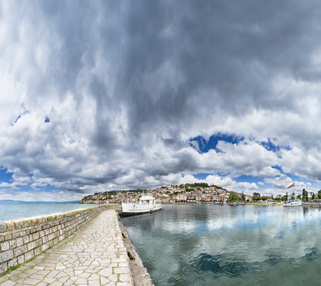 Dock in Ohrid. City Ohrid and Lake Ohridの写真素材