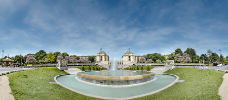 Panoramic view of fountain at Jardins du Trocadero and Palais de Chaillot in Paris, France, no peopleのeditorial素材