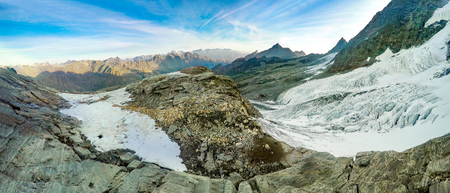 Panoramic on Glacier from mountaineer on expedition to Gran Paradiso summit on Italian Alpsの写真素材