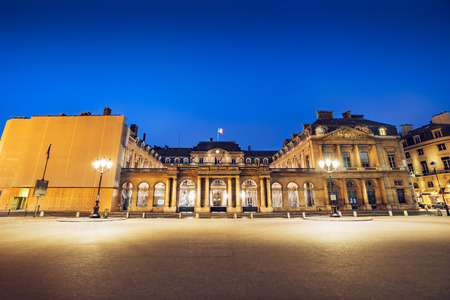 Paris, France - circa May, 2017: Council of State (Conseil d'Etat ) at Palace Royal illuminated at twilight in Paris, France, Europeのeditorial素材