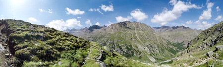 Mountaineer on path to the refuge Vittorio Sella, in Valnontey - Gran Paradiso National Parkの写真素材