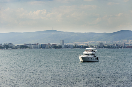 Luxury yacht on sea at Sunny Beach, Bulgariaの写真素材