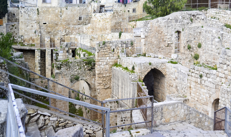 Ancient Pool of Bethesda ruins. Old City of Jerusalem, Israelの写真素材