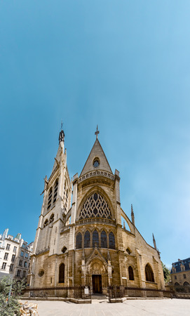 Front view facade of medieval Church of Saint-Severin in Parisの写真素材