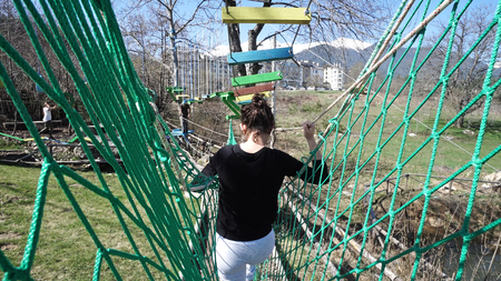 Adventure park climbing rope courseの写真素材