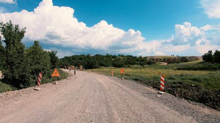 Move on Gravel Road Roadworks on sunny weatherの写真素材