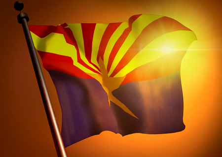 winner waving Arizona flag against the sunsetの写真素材