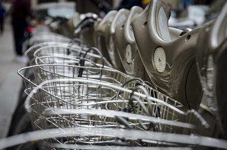 Paris, parking for bicycles in the streetの写真素材