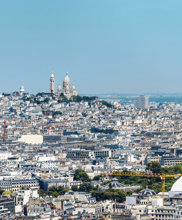 Aerial view of Basilique du Sacre Coeur (Sacred Heart cathedral) in Montmartre, Parisの写真素材