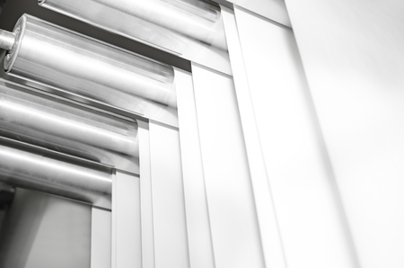 Printing at high speed on offset machine. Label, Rolled Up, Printing Out, Group of Objects, Merchandiseの写真素材