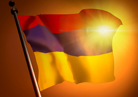 winner waving Armenia flag against the sunsetの写真素材