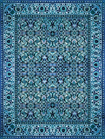 Persian Carpet Texture, abstract ornament. Round mandala pattern, Middle Eastern Traditional Carpet Fabric Texture. Turquoise milky blue grey brown yellow redの写真素材