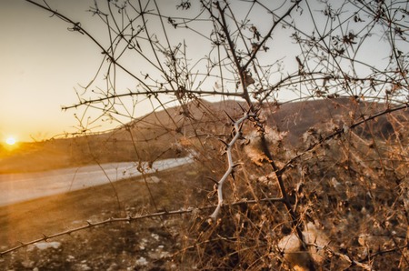 Beautiful landscape in the mountains with the sun at dawn. Mountains at the sunset time. Azerbaijan, Big Caucasusの写真素材