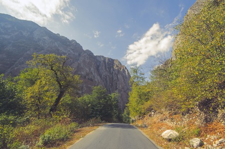 Rocky Mountains Landscape with sunny sky with clouds. Beautiful Caucasus nature. Azerbaijan Gubaの写真素材