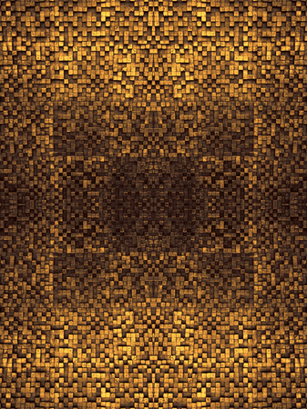 Fragment of square texture or crossing lines mosaic surface yellow red pink orange grey maroon gold dark colored wallpaper, abstract geometrical boxes useful as backgroundの写真素材