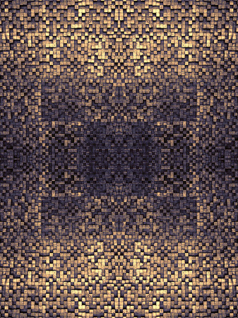 Fragment of square texture or crossing lines mosaic surface yellow red pink orange grey maroon gold dark colored wallpaper, abstract geometrical boxes useful as backgroundの写真素材