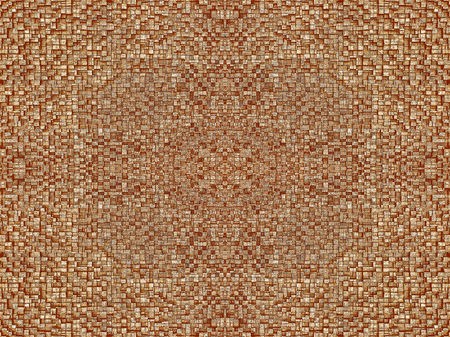 Fragment of square texture or crossing lines mosaic surface yellow red pink orange grey maroon gold dark colored wallpaper, abstract geometrical boxes useful as backgroundの写真素材