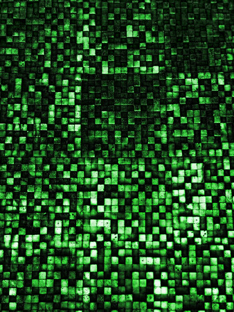 Fragment of square texture or crossing lines mosaic surface green turquoise lime navy violet pink purple dark colored wallpaper, abstract geometrical boxes useful as backgroundの写真素材