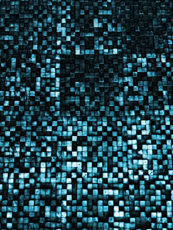 Fragment of square texture or crossing lines mosaic surface green turquoise lime navy violet pink purple dark colored wallpaper, abstract geometrical boxes useful as backgroundの写真素材