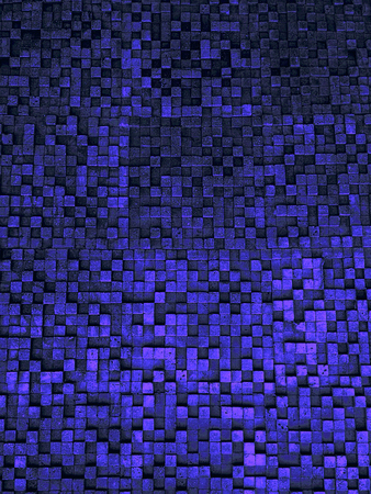 Fragment of square texture or crossing lines mosaic surface green turquoise lime navy violet pink purple dark colored wallpaper, abstract geometrical boxes useful as backgroundの写真素材