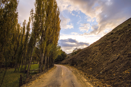 Cycling mountain road. Misty mountain road in high mountains. Cloudy sky with mountain road. Azerbaijan Talish Mountains Yardimlyの写真素材