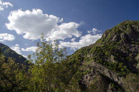 Cycling mountain road. Misty mountain road in high mountains.. Cloudy sky with mountain road. Big Caucasus. Azerbaijanの写真素材