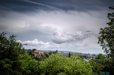 Beautiful panoramic view of Tbilisi, Georgia, Europe. Cloudy skyの写真素材
