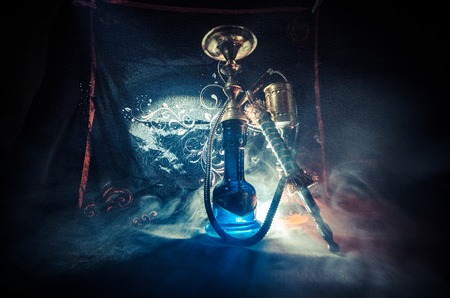 Hookah hot coals on shisha bowl with black background. Stylish oriental shisha. Shisha Conceptの写真素材