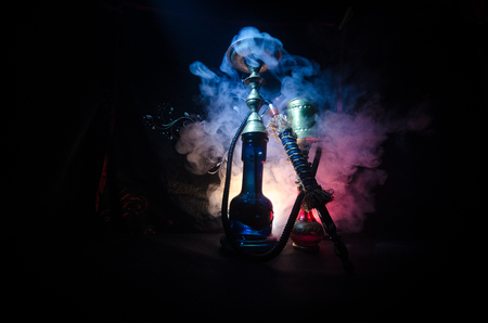 Hookah hot coals on shisha bowl with black background. Stylish oriental shisha. Shisha Conceptの写真素材