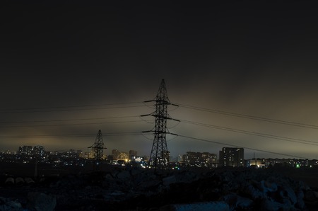 Night view of the city of Baku. Street buildings at night time. Downtown of the capital of Azerbaijanの写真素材
