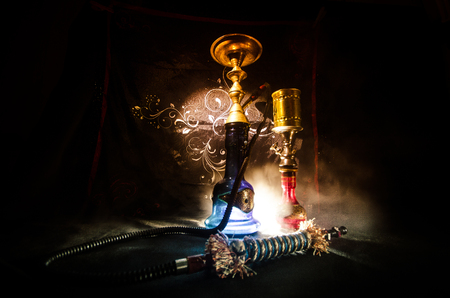 Hookah hot coals on shisha bowl with black background. Stylish oriental shisha. Shisha Conceptの写真素材