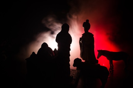 Silhouette romantic Scene of love muslim couples on dark cloudy toned background. Village life conceptの写真素材