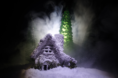 Santas house. The home of Father Frost, Santa Claus, Joulupukki, and other legendary heroes of the winter holidays. A cozy little house in wild mountains and forests store a lot of magicalの写真素材