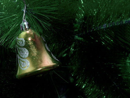 Christmas Toy on the Christmas tree. New year ornaments winter background for postcard empty space. New Year eve background - glass Christmas toyの写真素材