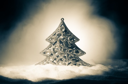 Christmas background with snowy fir tree.