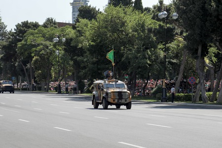BAKU, AZERBAIJAN - JUNE 26 2018 - Military Parade in Baku, Azerbaijan on Army Day. Azerbaijan celebrating 100th anniversary of Armed Forcesのeditorial素材