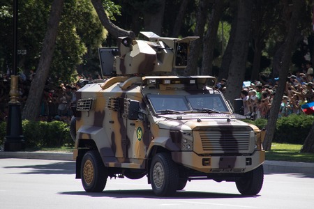 BAKU, AZERBAIJAN - JUNE 26 2018 - Military Parade in Baku, Azerbaijan on Army Day. Azerbaijan...
