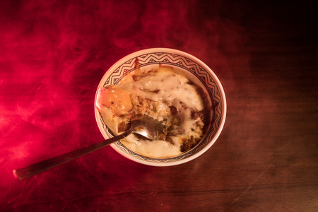 Close up view of plate with japanese food inside. Japan traditional food on wooden table.の写真素材