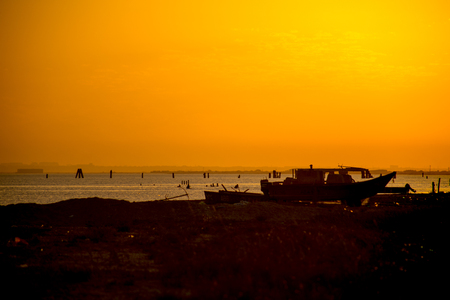 Amazing view of clear sea landscape with cloudy sky as a background Sunset time. Baku, Azerbaijanの写真素材