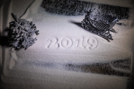 2019 written on the snow. Happy new 2019 year. Empty space for your text. Artwork decoration
