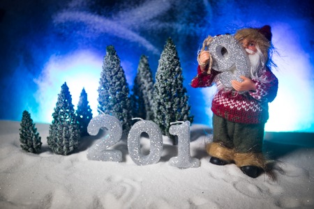 2019 digits on the snow. Happy new 2019-year concept. Empty space for your text. Artwork decorated background.の写真素材