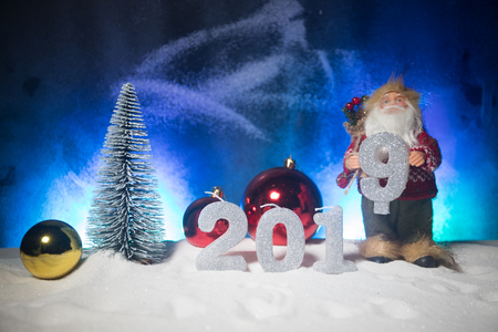 2019 digits on the snow. Happy new 2019-year concept. Empty space for your text. Artwork decorated background.の写真素材