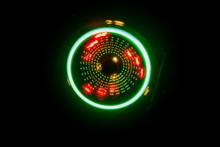 Music Dj concept. Trail of fire and smoke on vinyl record. Burning vinyl disk. Turntable vinyl record player on dark background. Selective focusの写真素材