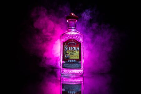 Baku, Azerbaijan - JUNE 16. 2019. Bottle of Sierra Tequila, a brand of liquor belonging to the company Borco-Marken-Import from Hamburg, manufactured in Destilerías Sierra Unidas, Guadalajara, Mexicoのeditorial素材