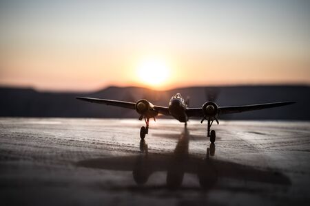 German World war bomber at sunset ready to fly. Creative artwork decoration. Selective focusの写真素材