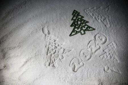2020 written on the snow. Happy new 2020 year. Empty space for your text. Artwork decorationの写真素材