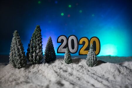2020 written on the snow. Happy new 2020 year. Empty space for your text. Artwork decorationの写真素材