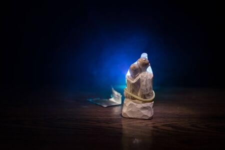 Give condom safe sex concept. Prevent infection and Contraceptives control the birth rate or safe prophylactic. Condom ready to use on table. Creative artwork ideas. Leave space for textの写真素材